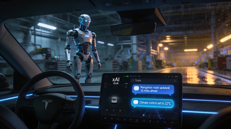 xAI's Grok chatbot integrated into Tesla vehicles, powered by the $2 billion partnership announced January 28, 2026.