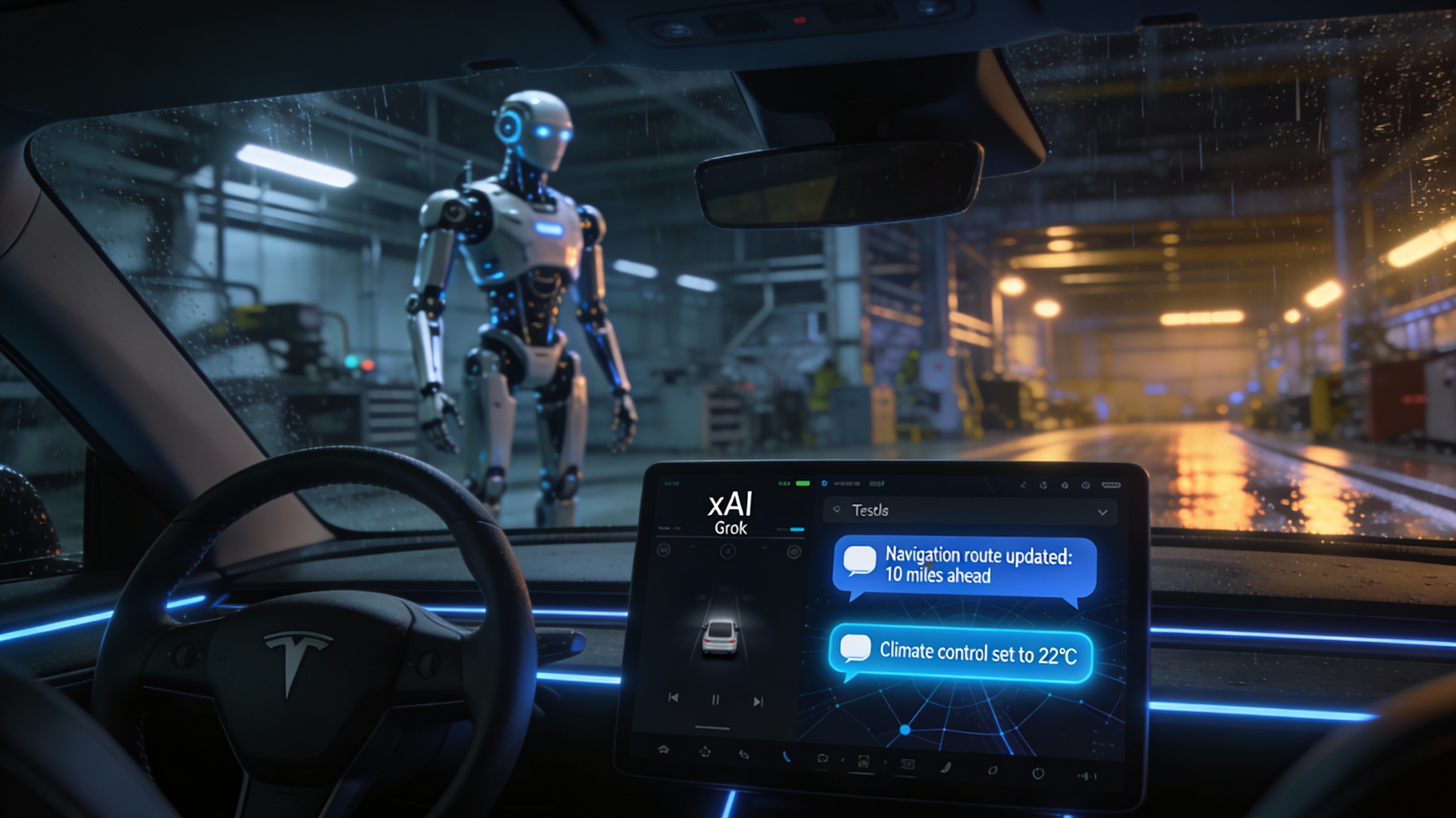 xAI's Grok chatbot integrated into Tesla vehicles, powered by the $2 billion partnership announced January 28, 2026.